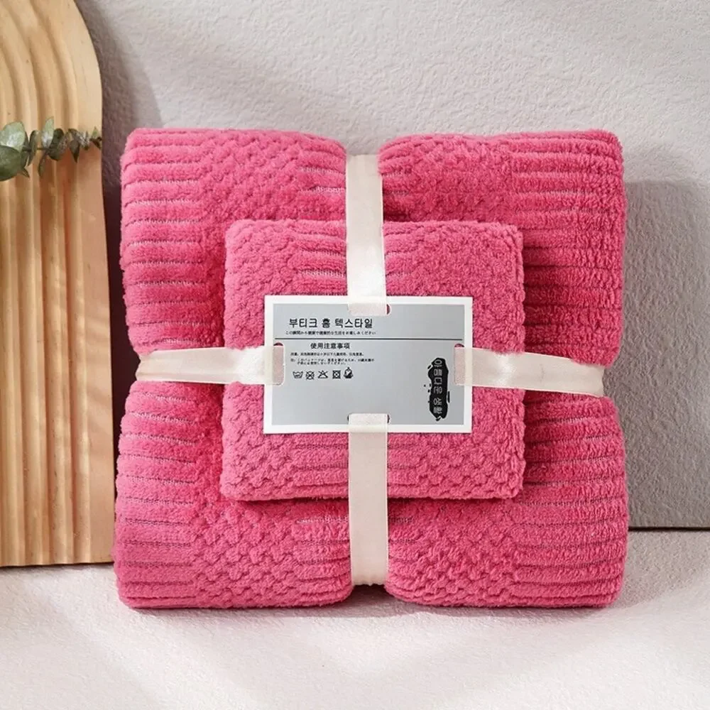 Pink Rose Bath Towel Set Soft Textured Ribbed Spa Style Gift Wrapped Home Decor